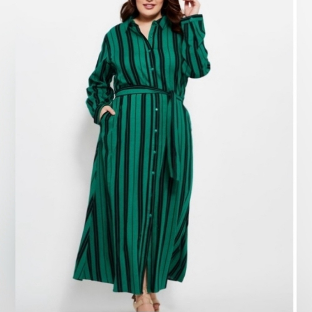 Ashley Stewart linen blend striped dress